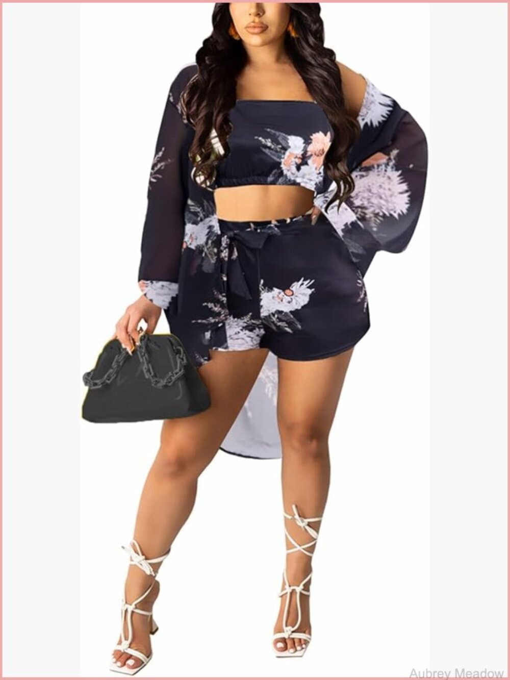 3 Piece Summer Outfit Set: Cardigan, Crop Cami, Shorts